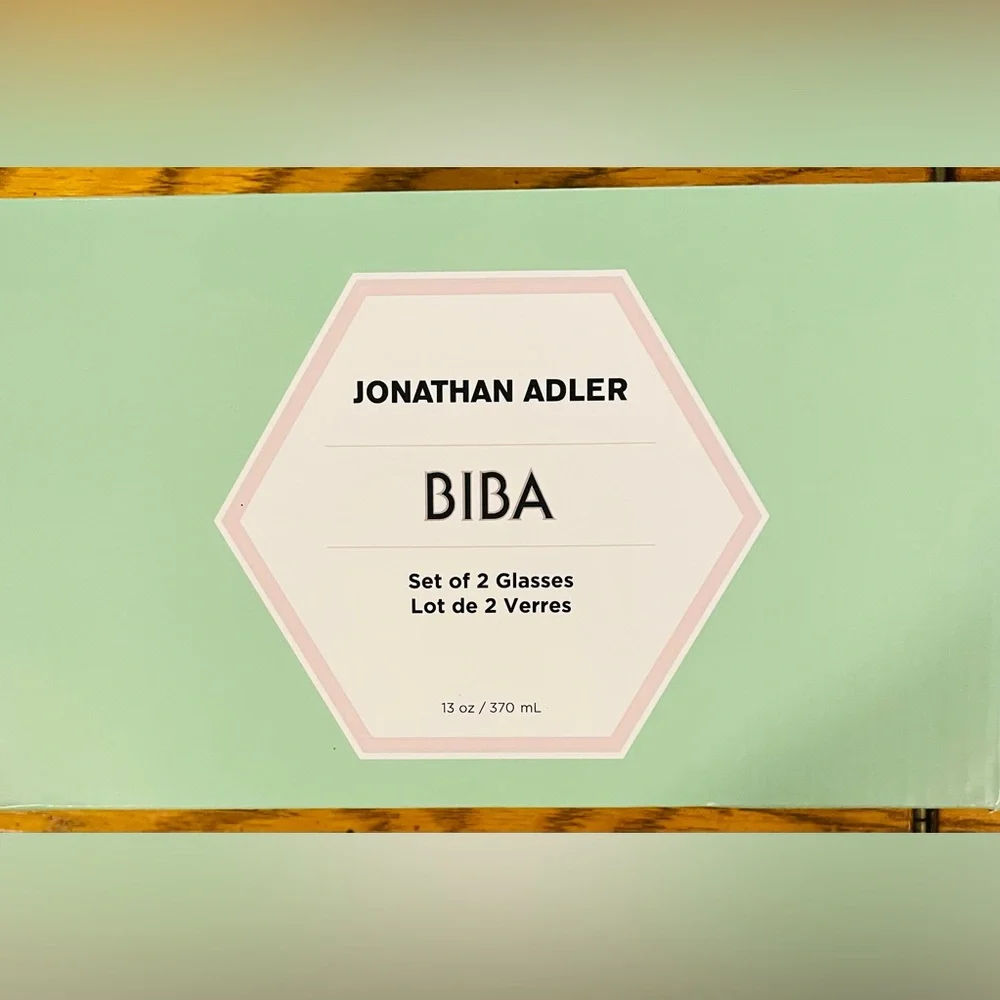 New Jonathan Adler BIBA set of 2 green ribbed glasses, 13 ounce glasses
